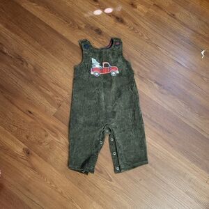 Mud Pie Olive Overalls with Red Car Design